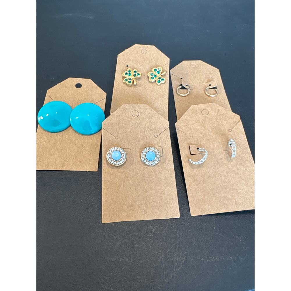 Mixed Lot 5 Pair Fashion Jewelry Vintage Stud Post Small Hoop Clover Earrings